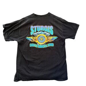 Sturgis Bike Week T-Shirt Vintage 2000  Mens XL Black Cotton Eagle Flame Graphic